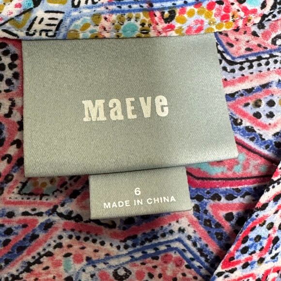 Maeve Anthropologie Top Womens 6 Blue Pink Mixed Print Silk Back Button Closure - Picture 4 of 10